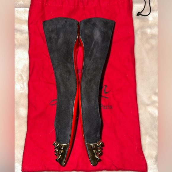 Christian Louboutin Black Geo Flat Veau Velours Specchio Toe - Picture 3 of 10